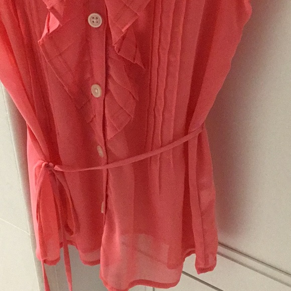 Banana Republic FO sheer sleeveless button front w/tie waist blouse, pink XSP - Picture 15 of 15